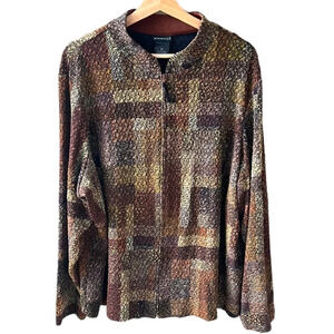 Citiknits New wTag Zippered Cardigan Slinky Travel Knit Textured Geo Abstract 3X